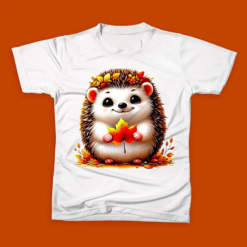 تی‌شرت طرح جوجه‌تیغی با برگ‌های پاییزی