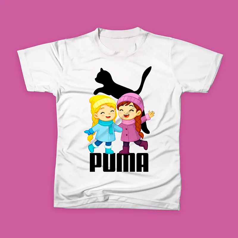 تی‌شرت سفید با طرح کارتونی الهام‌گرفته از پوما